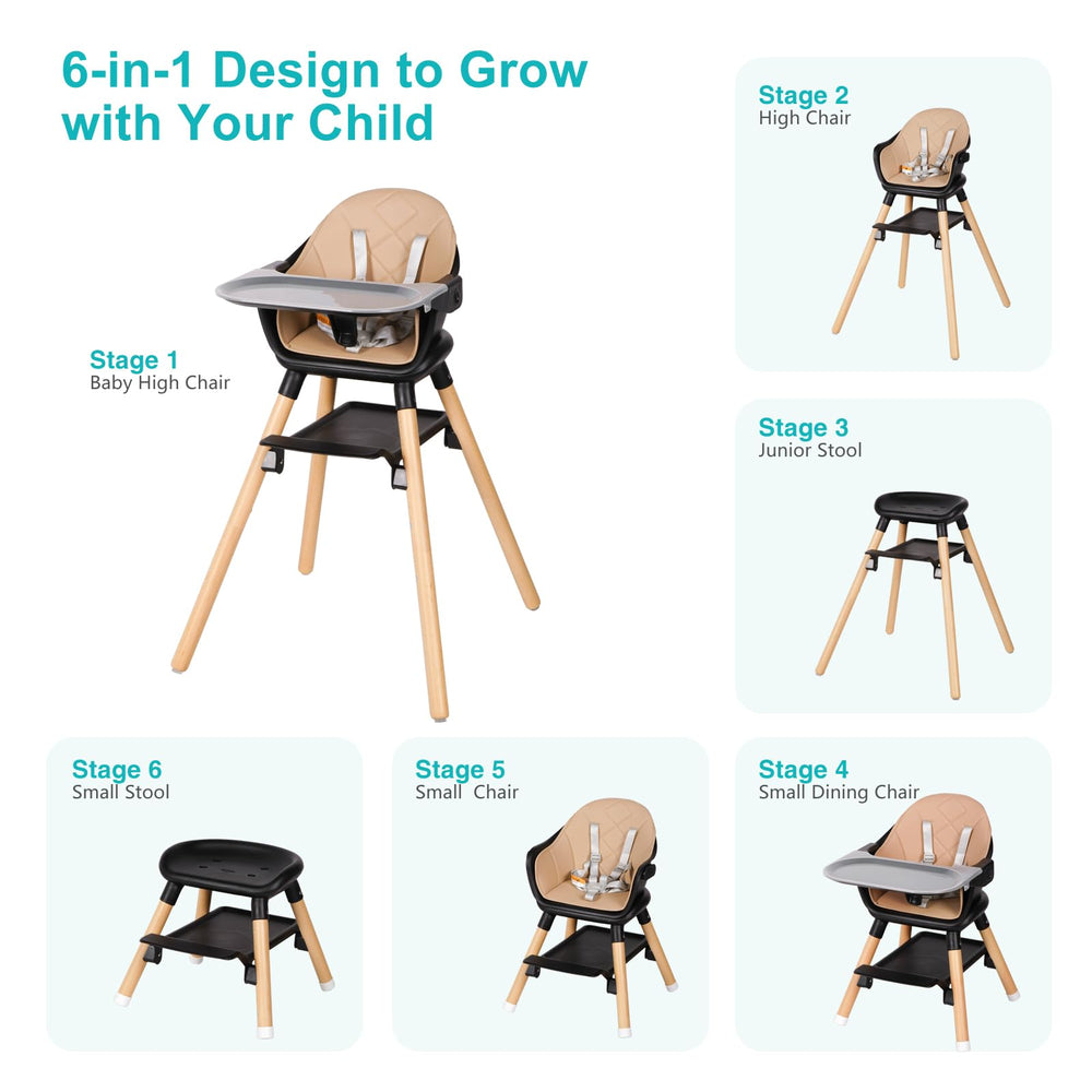 Komcot High Chair with reversible footrest showing two height options