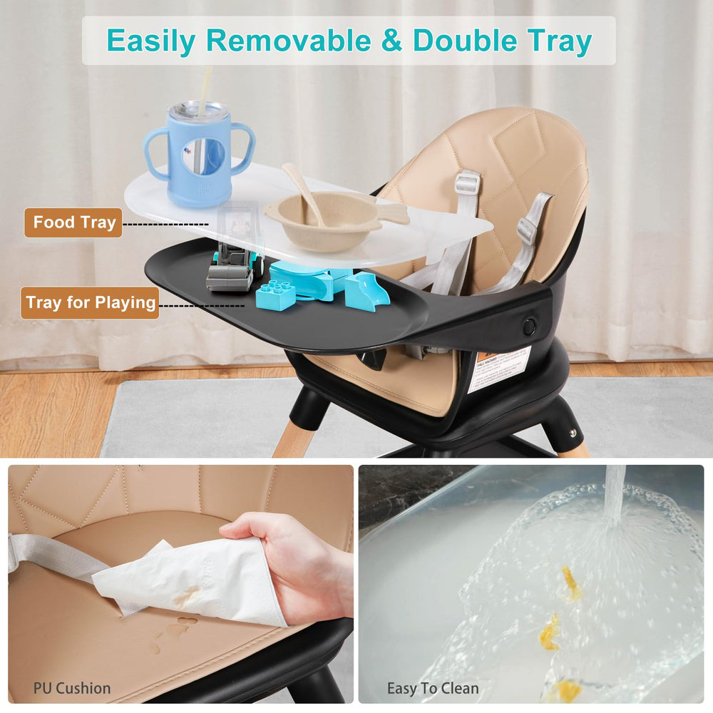 Komcot High Chair stable wooden legs with anti-slip pads