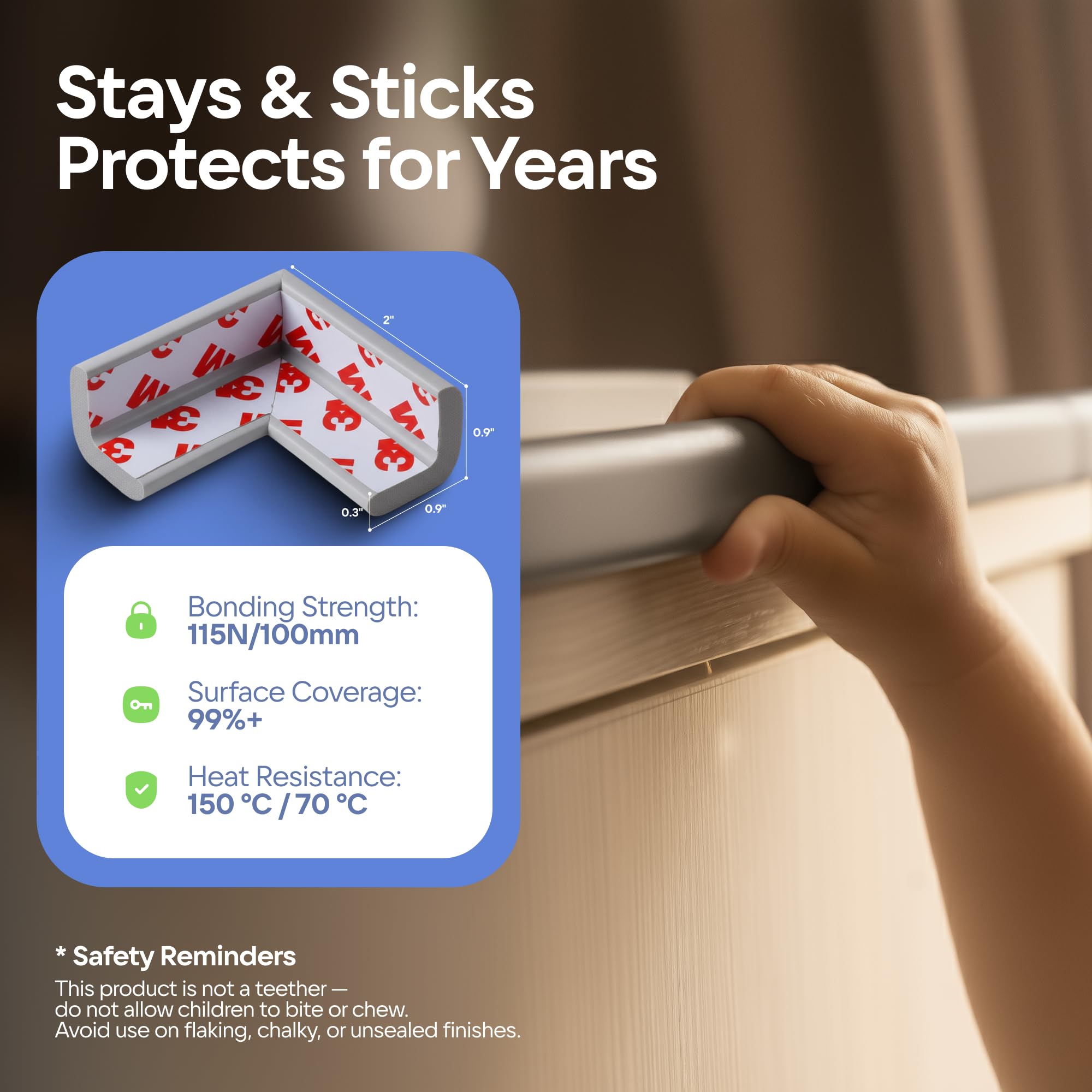 Komfortology uses 3M adhesive for secure, chew-resistant mounting on furniture.