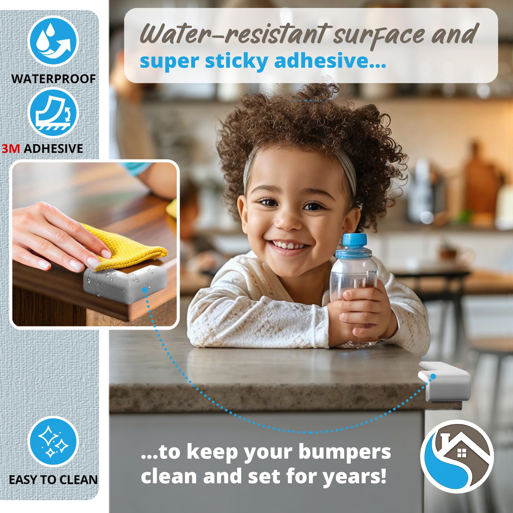 Komfortology 8-pack used on kitchen countertops to reduce bumps.
