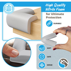 Komfortology corner protectors installed on table corner for child-friendly playtime.
