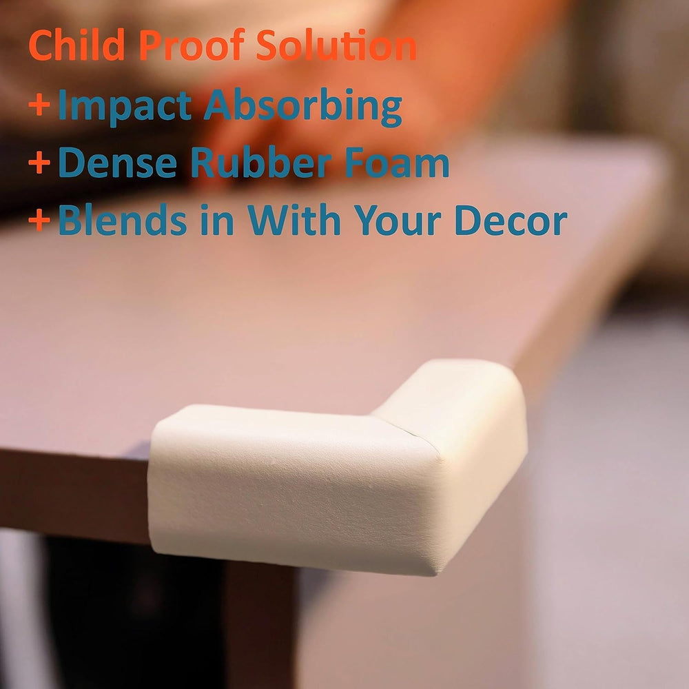 In-use Komfortology corner protectors cushioning a sharp table corner in playroom.