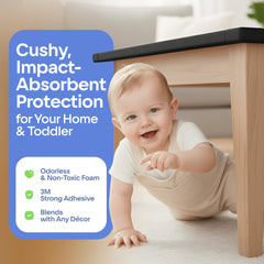 Komfortology edge-safety-bumpers with adhesive foam protectors on a kitchen counter edge