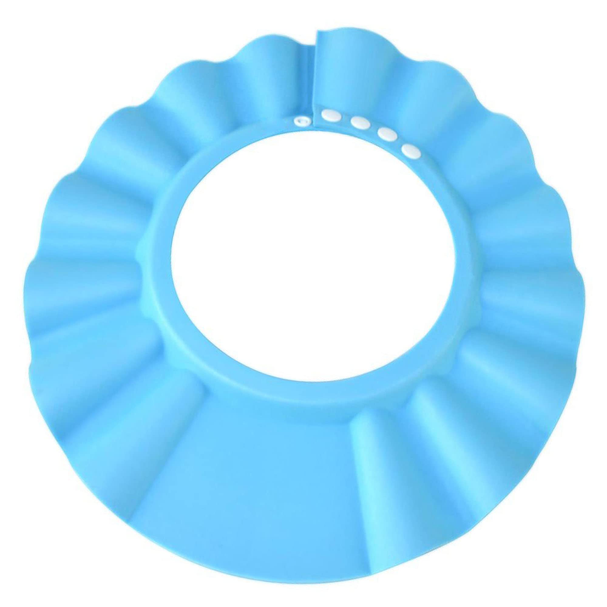 KOMIDK baby shower cap worn on head shields eyes from splashing water.