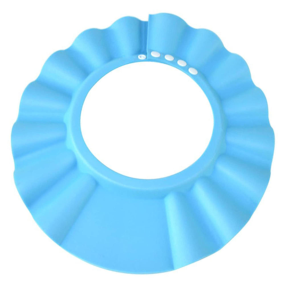 KOMIDK baby shower cap worn on head shields eyes from splashing water.