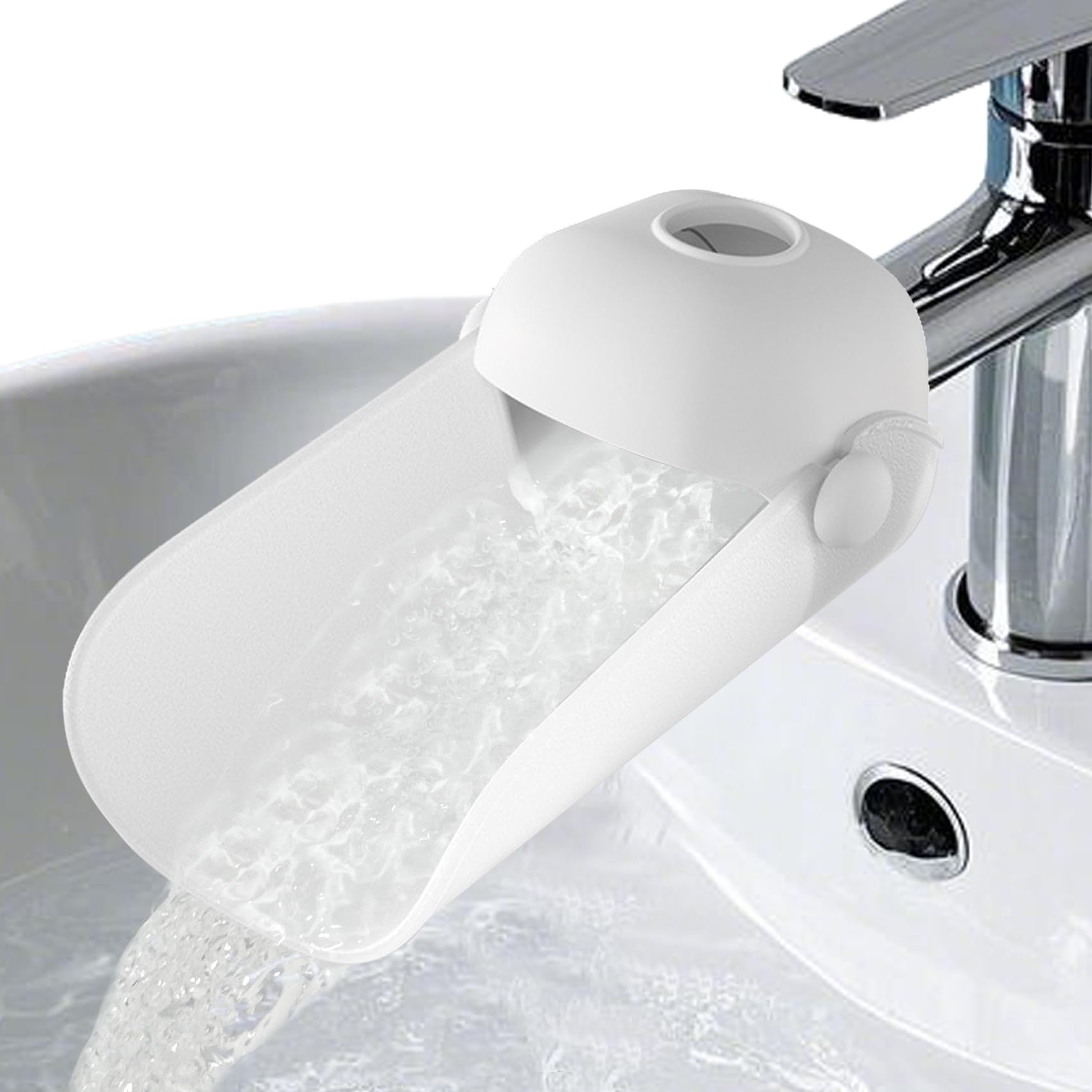 KOMIDK Faucet Extender packaging shows ready to use setup for busy families
