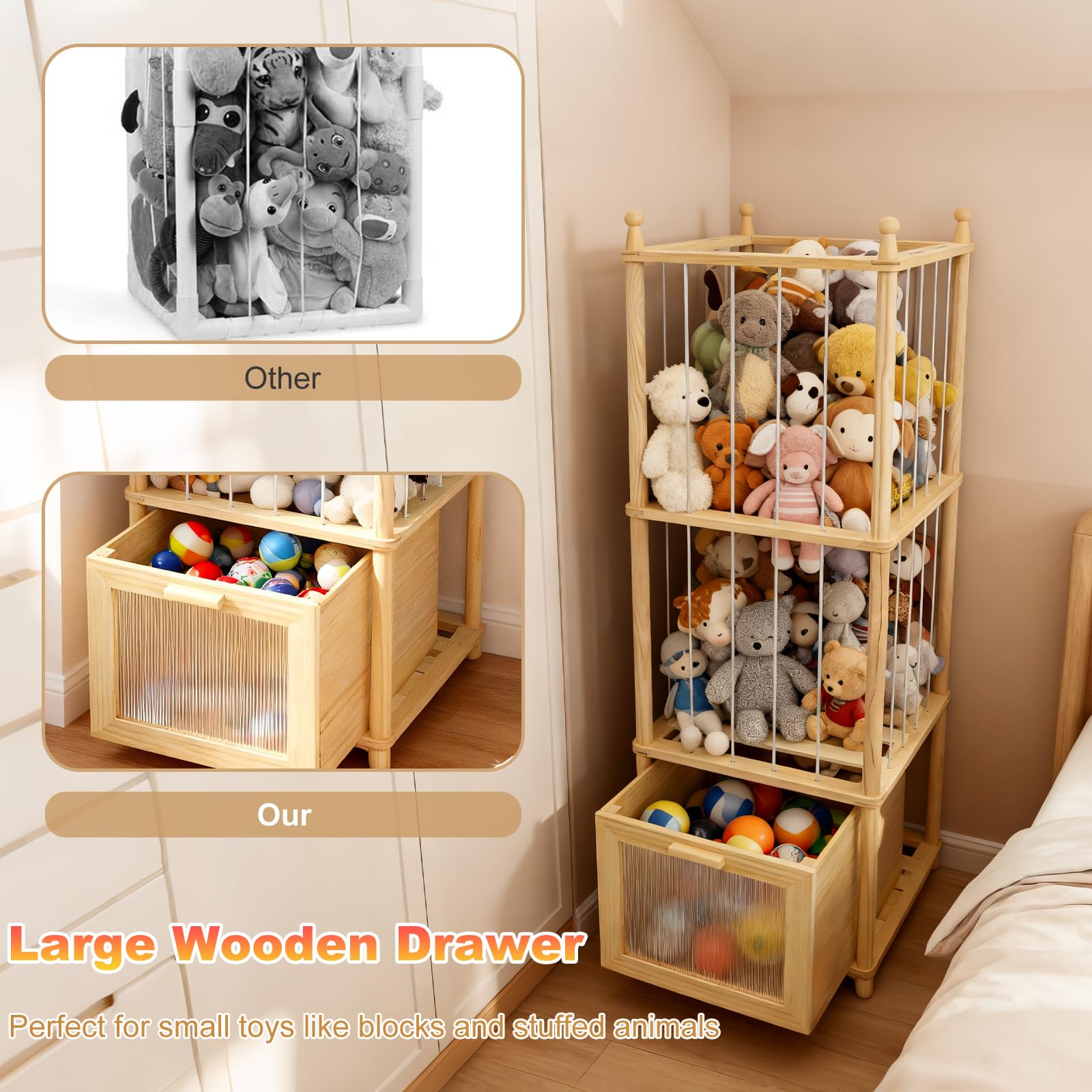 Kompaktayc stuffed animal storage solid wood construction promises durability and a high-end look.