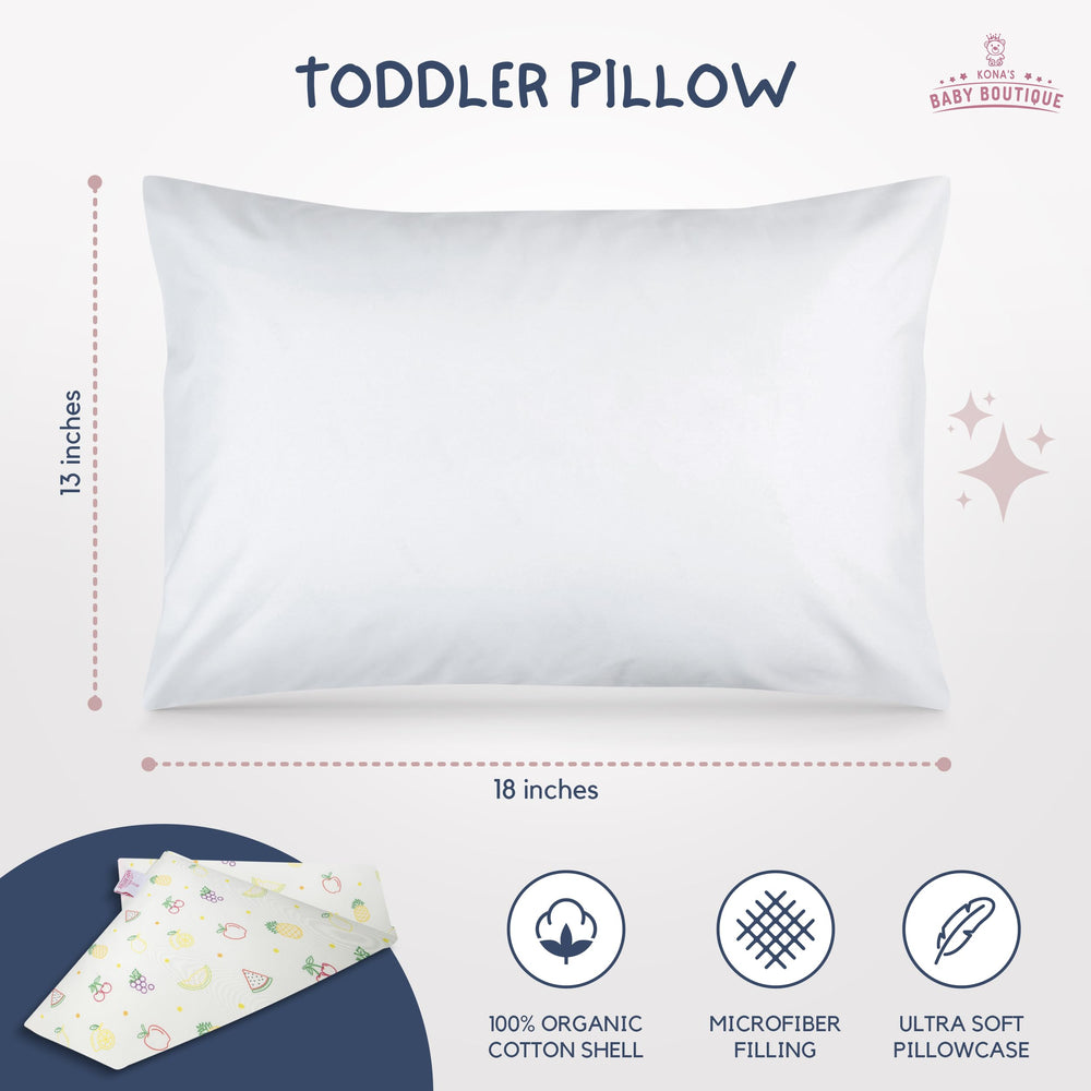 Kona's Baby Boutique toddler pillow closeup case reveals gentle, washable fabric.