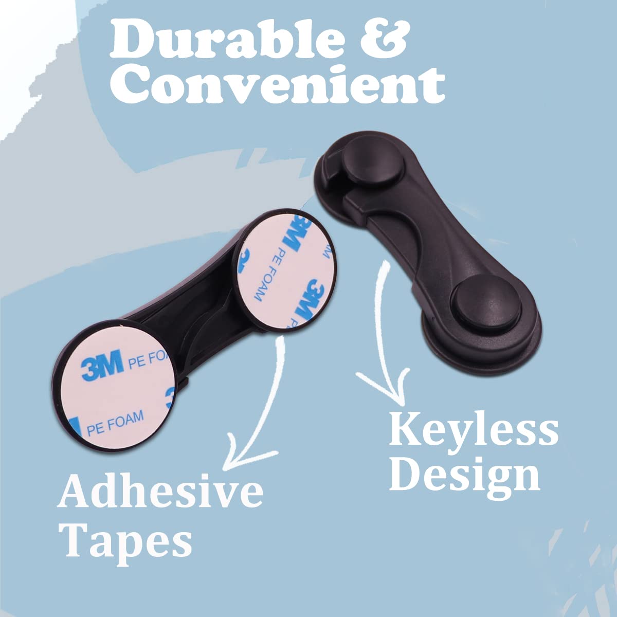 KongNai black child-safety latches blend with decor while keeping cupboards safe.