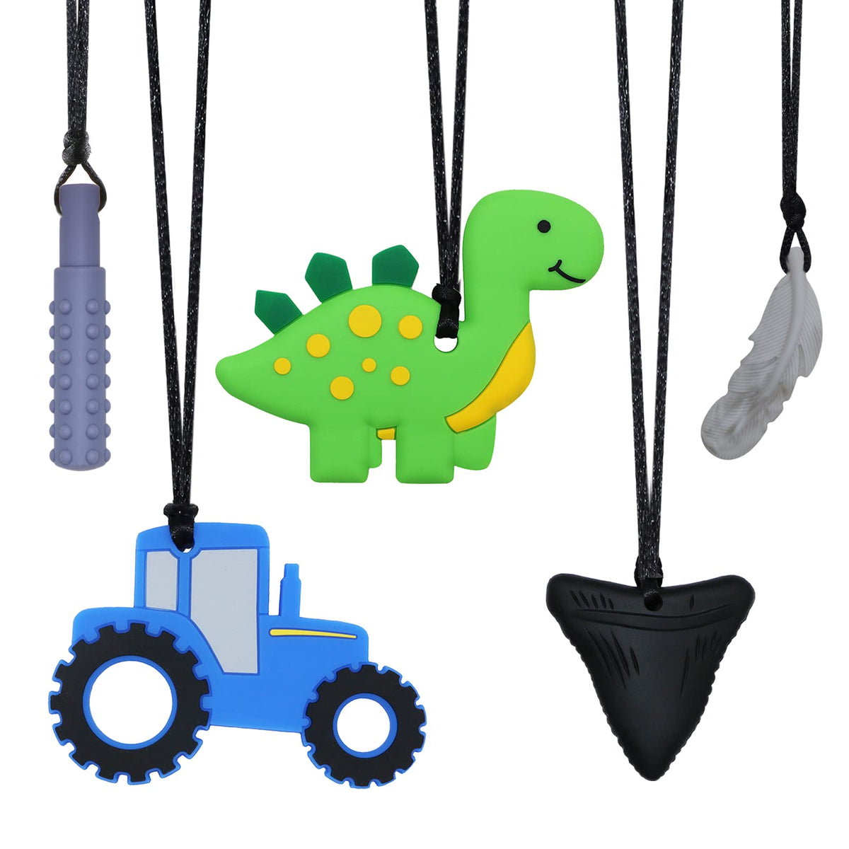 KongNai chew-necklace black shark tooth pendant helps focus during activities.