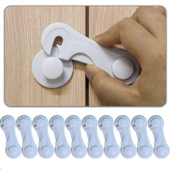 KongNai child-proof cabinet locks on a cupboard door for tool-free child safety.
