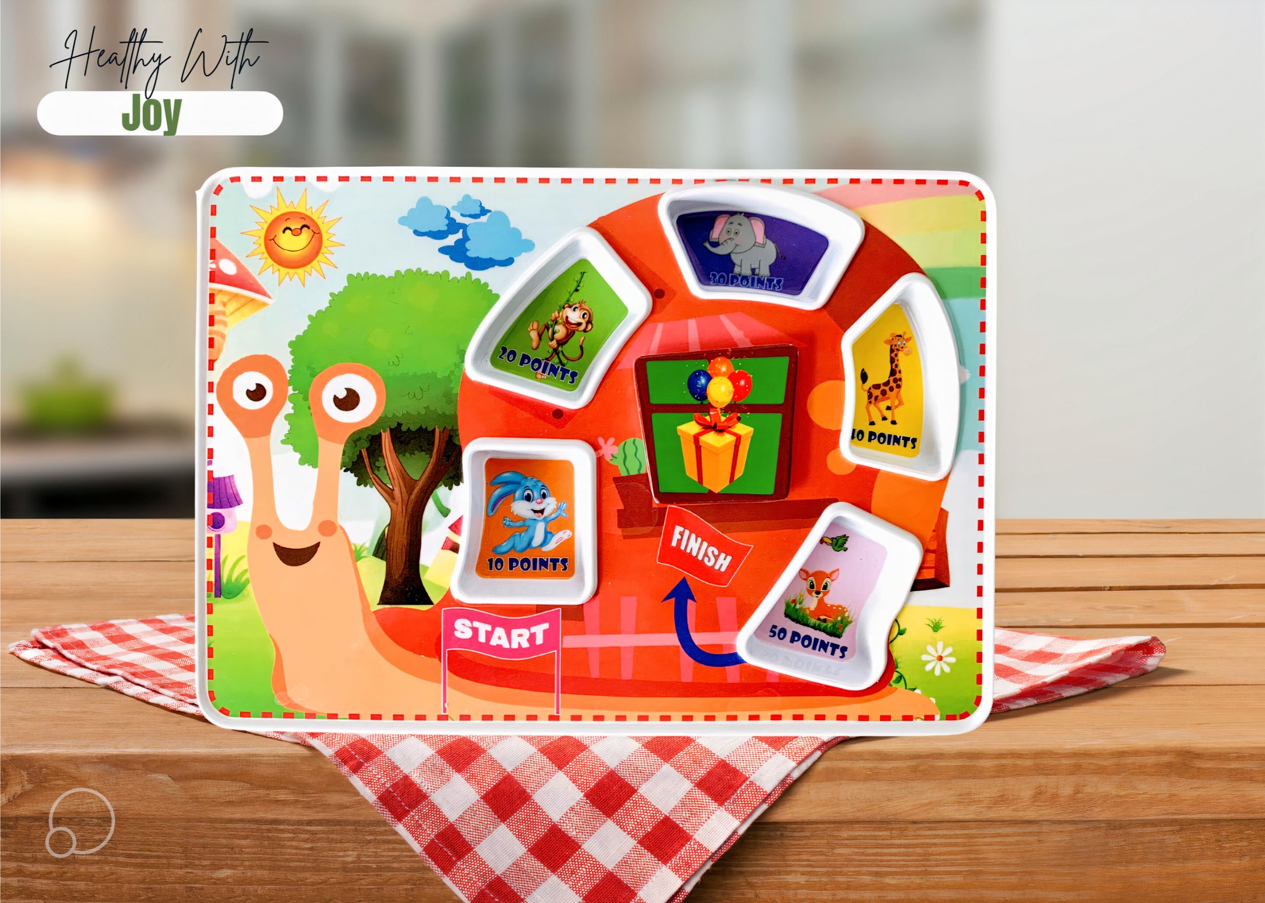 K’ONIJO Fun Maze Plate open view with five compartments for easy selection.