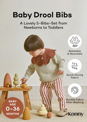Konny Baby Bib 5-Pack fabric closeup highlights quick-absorption texture for messes.