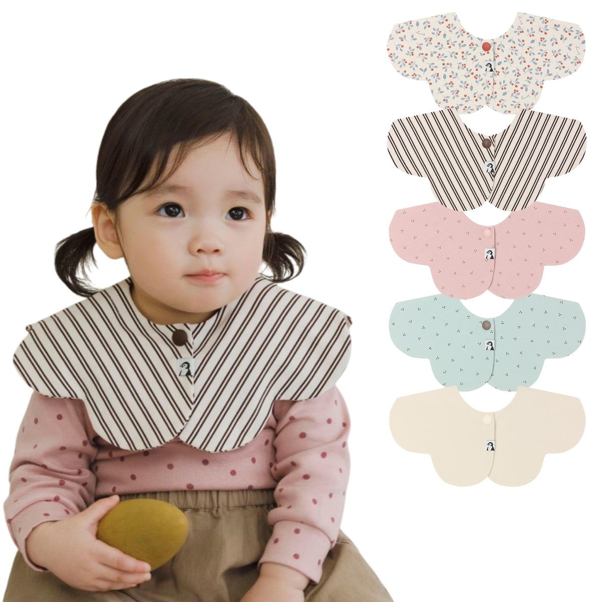 Konny Baby Bib 5-Pack front view shows soft bandana design for drool protection.