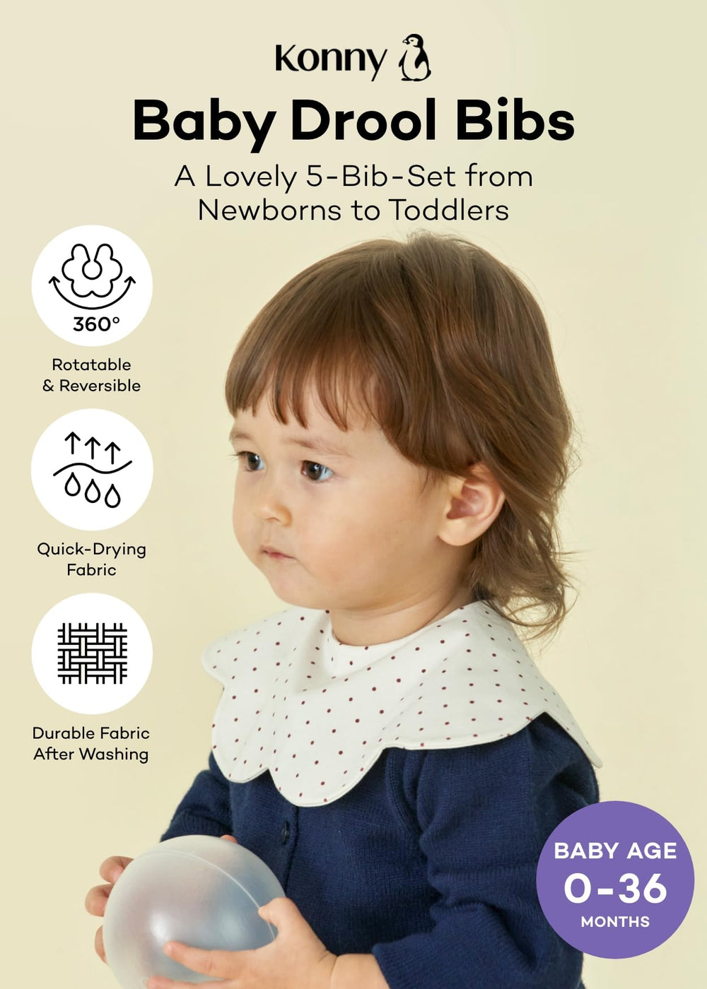 Konny Baby Bib soft fabric closeup highlights gentle touch and absorption.