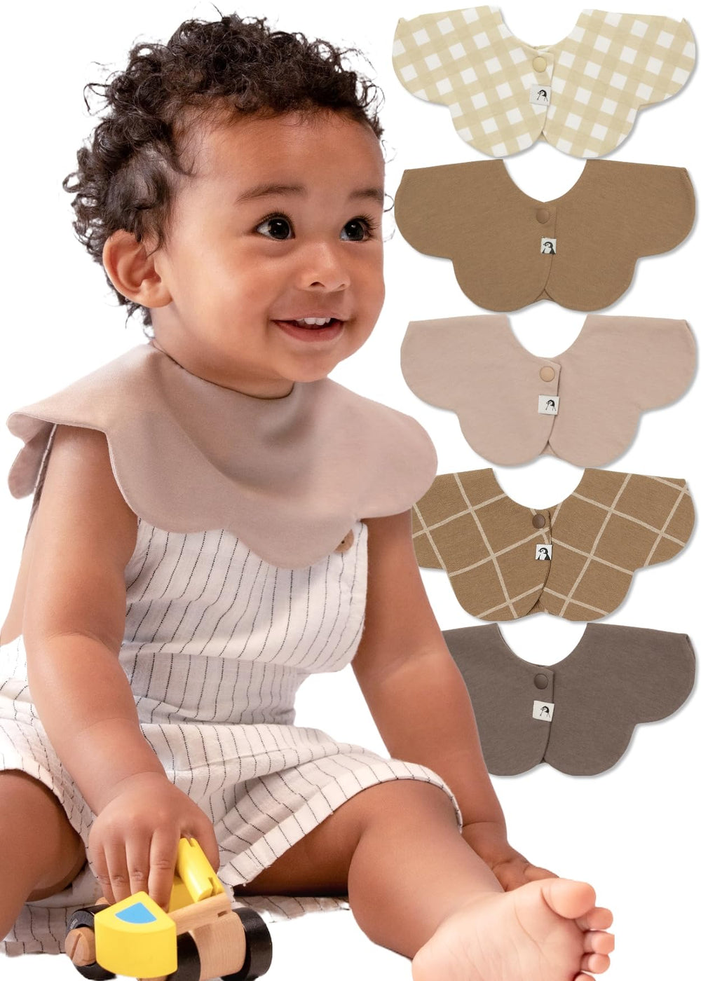 Konny Baby Bibs 360 Rotate pack shot shows versatile wear options for busy days.