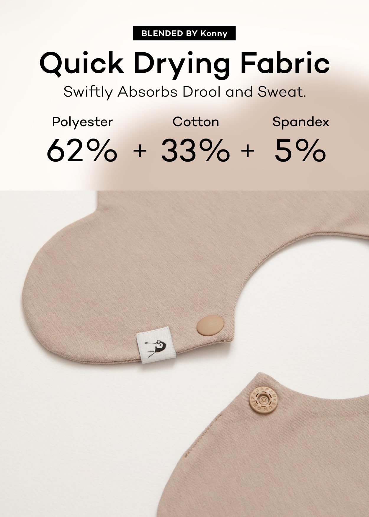 Konny Baby Bibs creamy gingham pattern close-up highlights soft absorbent fabric for daily use.