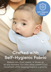 Konny Baby Bibs blue front view demonstrates a versatile 360° rotate design for any moment.