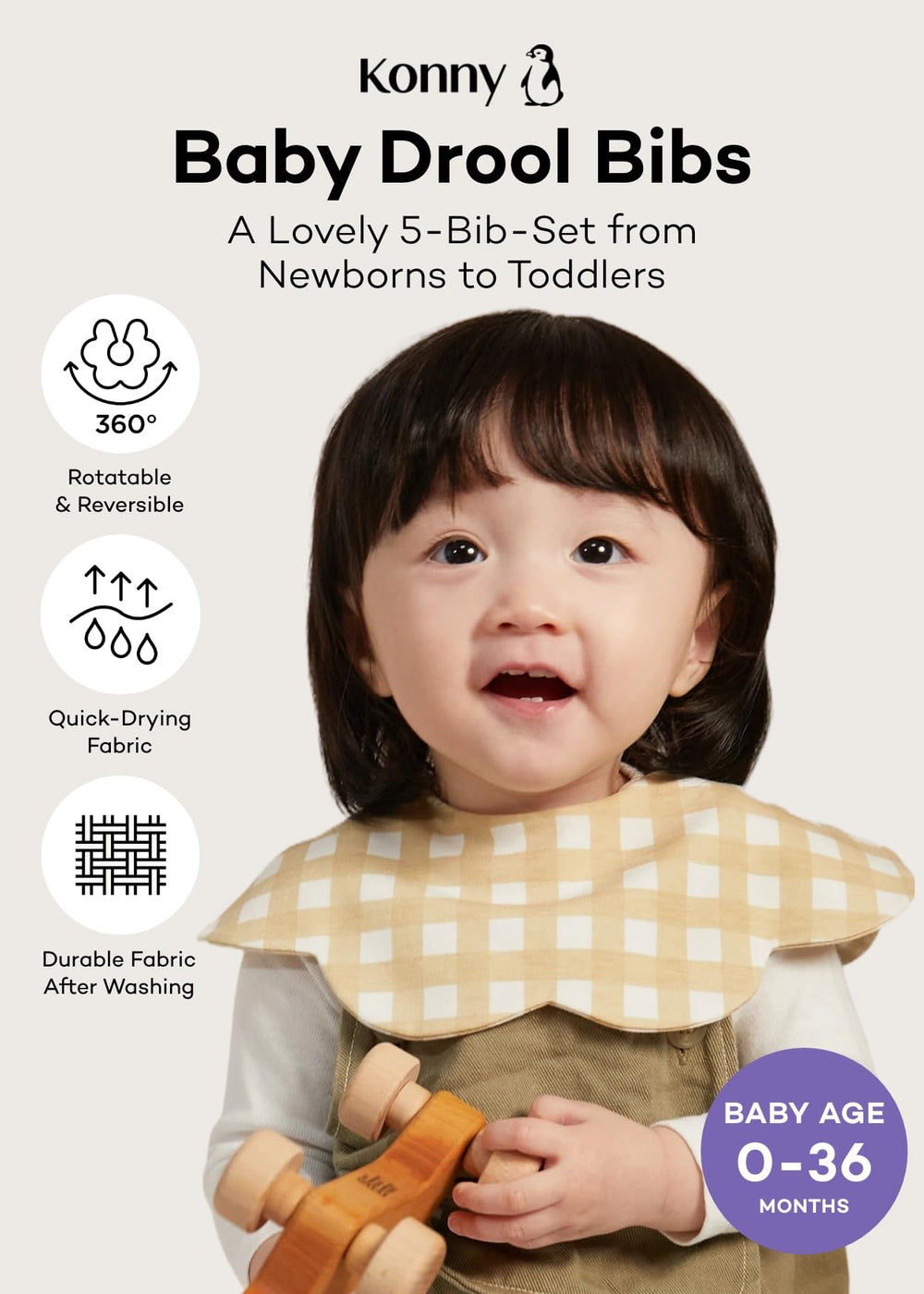 Konny Baby Bibs Set 3 colors image features beige and mocha options for coordinated outfits.
