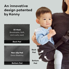 Konny carrier dual safety pads demonstrate stable, secure positioning for added confidence.
