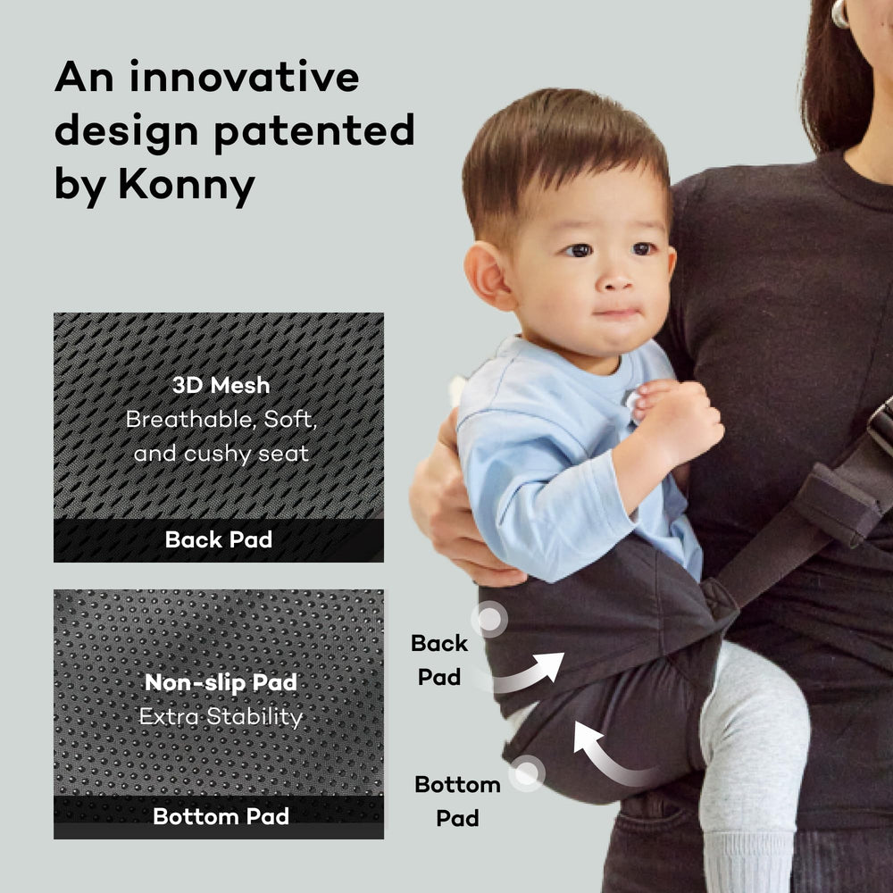 Konny green tea carrier with dual safety pads for secure baby support