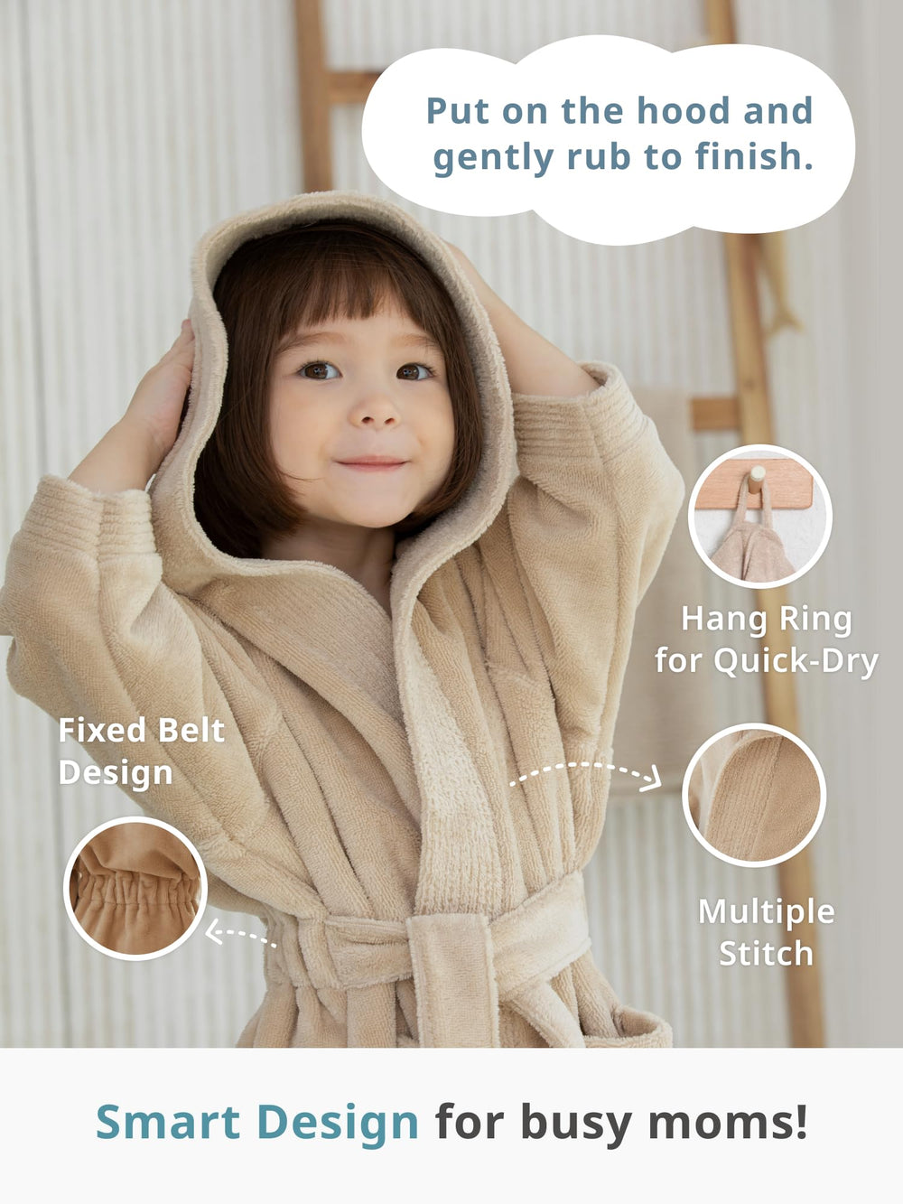 Konny Kids Bathrobe mint laid flat demonstrates quick-dry after bath.