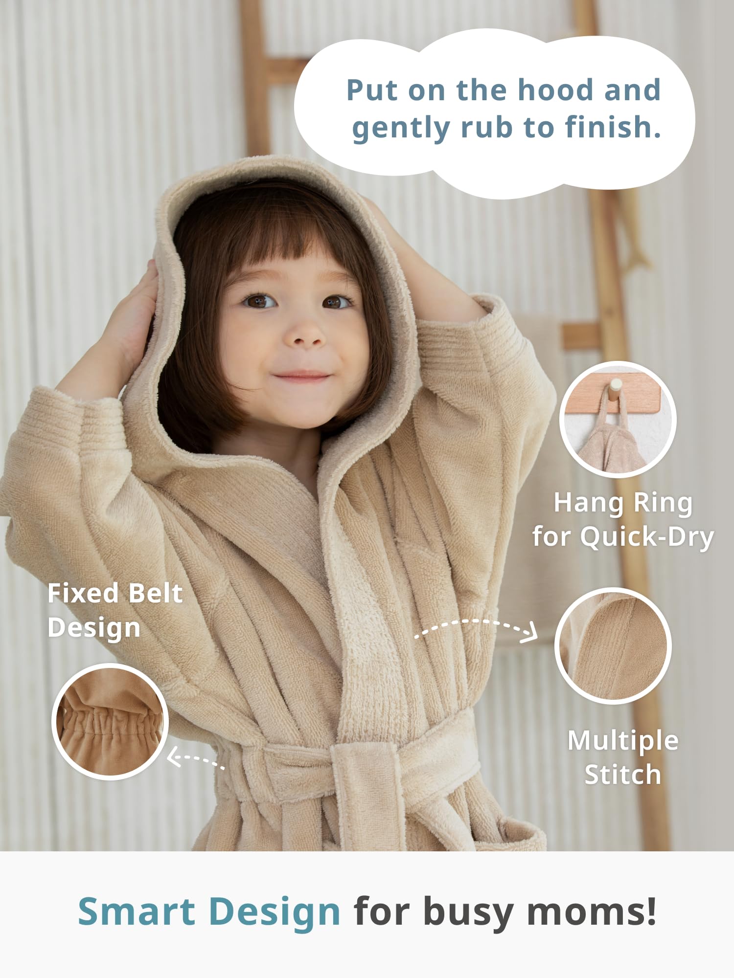 Konny Kids Bathrobes beige soft-fiber closeup shows ultra-soft fabric