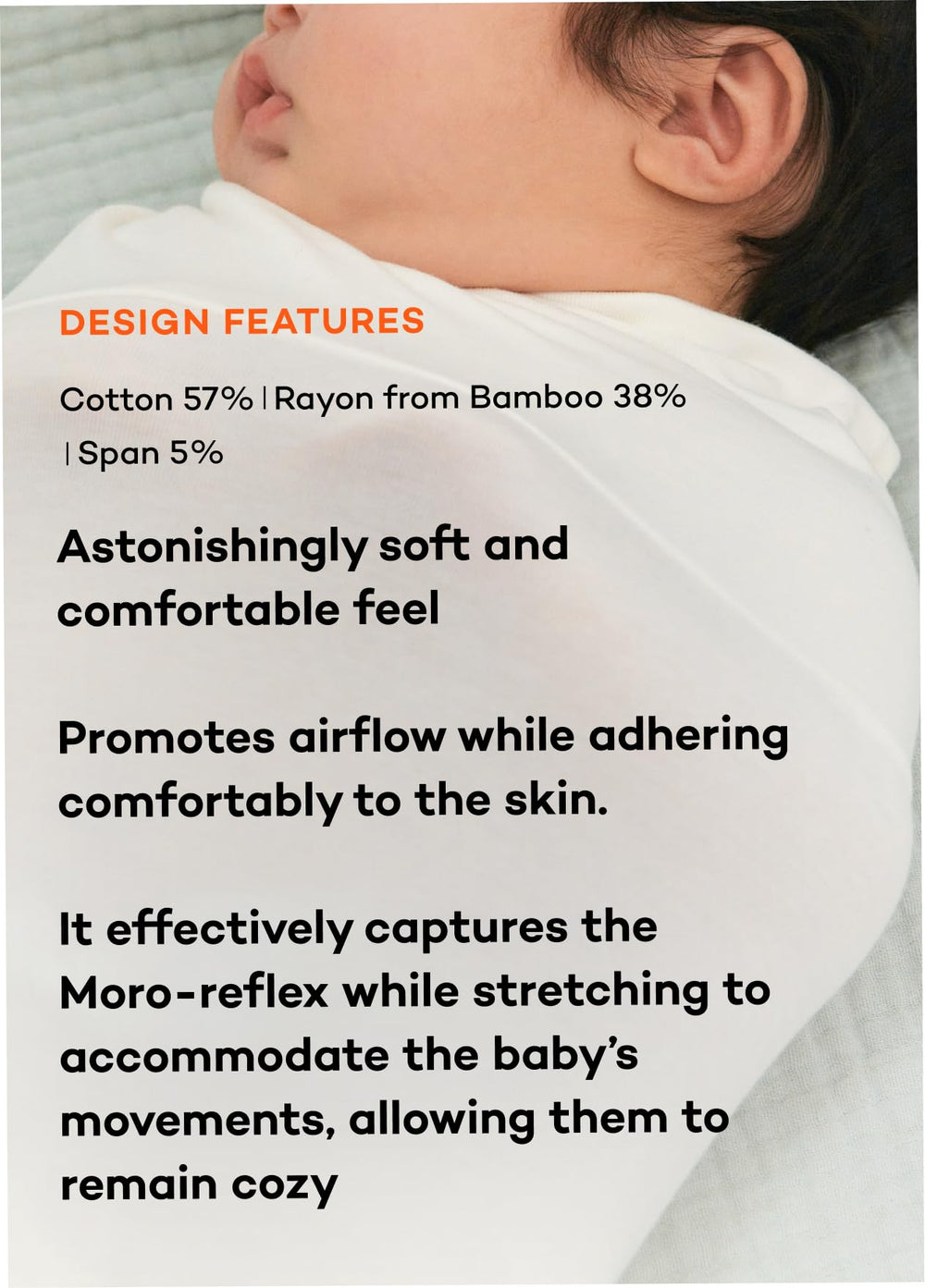 Konny Newborn Swaddle Moro-Reflex design keeps arms snug for calmer sleep.