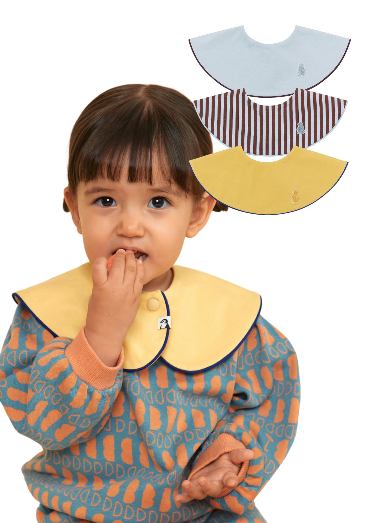 Konny Piped Edge Bib Ice Blue front view shows quick-drying fabric for meals