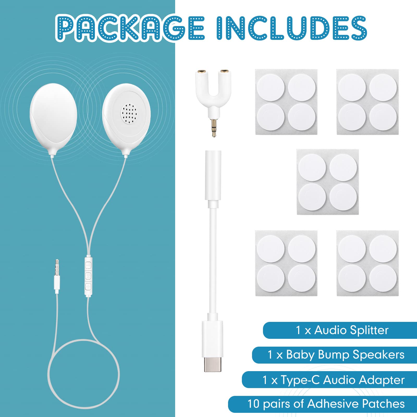 Konohan belly headphones with adhesives ready for comfortable belly listening sessions.
