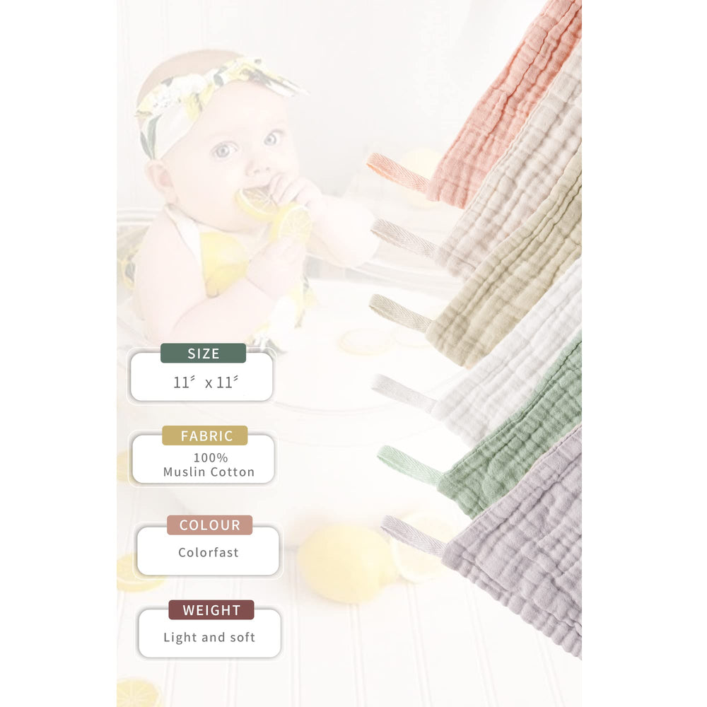 Konssy washcloth shows generous 11x11 size for easy baby cleaning
