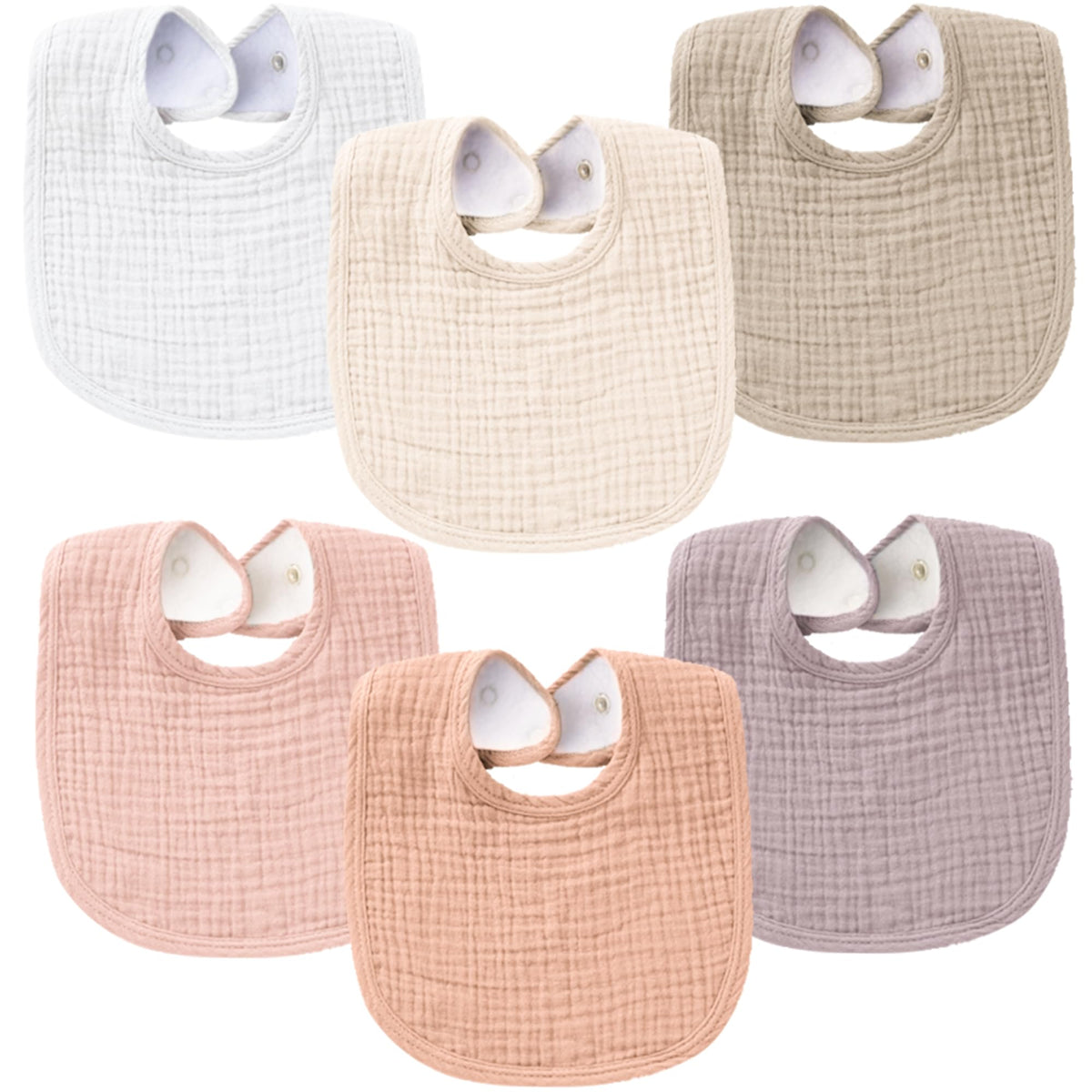Konssy 6-pack muslin baby bibs front view demonstrates soft cotton absorbency for drool
