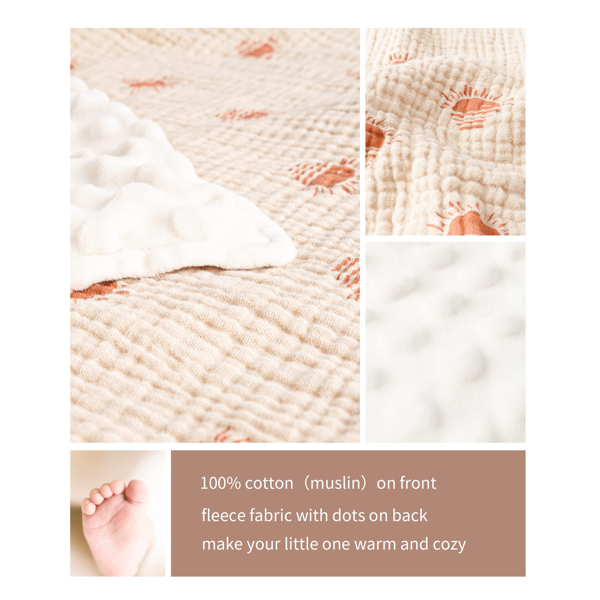 Konssy Baby Blanket back-dotted-fleece highlights warmth with plush feel.