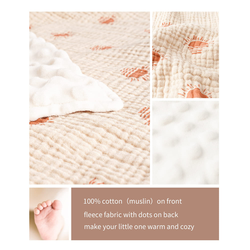 Konssy Baby Blanket back-dotted-fleece highlights warmth with plush feel.