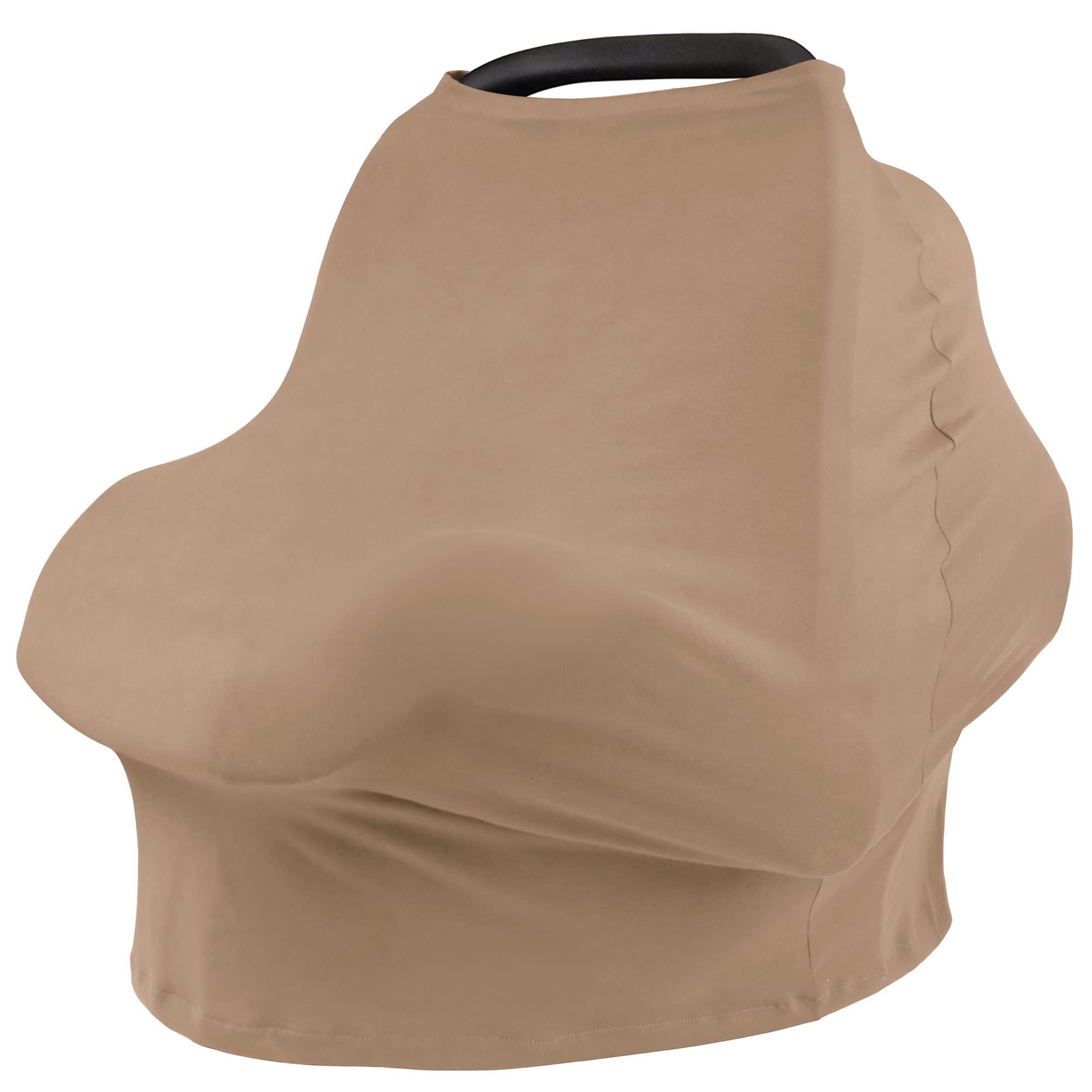 Konssy baby car seat cover in stretchy fabric provides privacy while staying breathable.