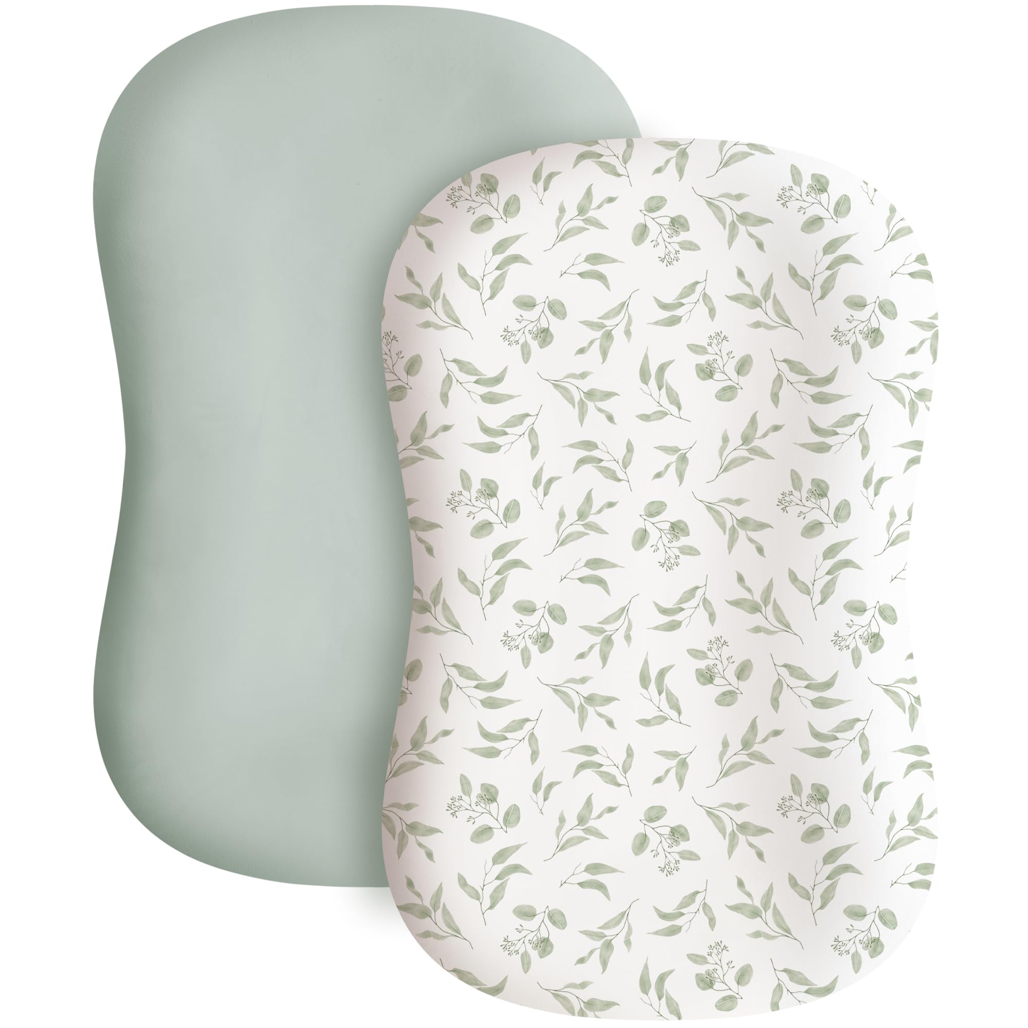Konssy baby lounger cover green leaves, soft stretch fabric for cozy newborn comfort