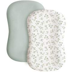 Konssy baby lounger cover green leaves, soft stretch fabric for cozy newborn comfort