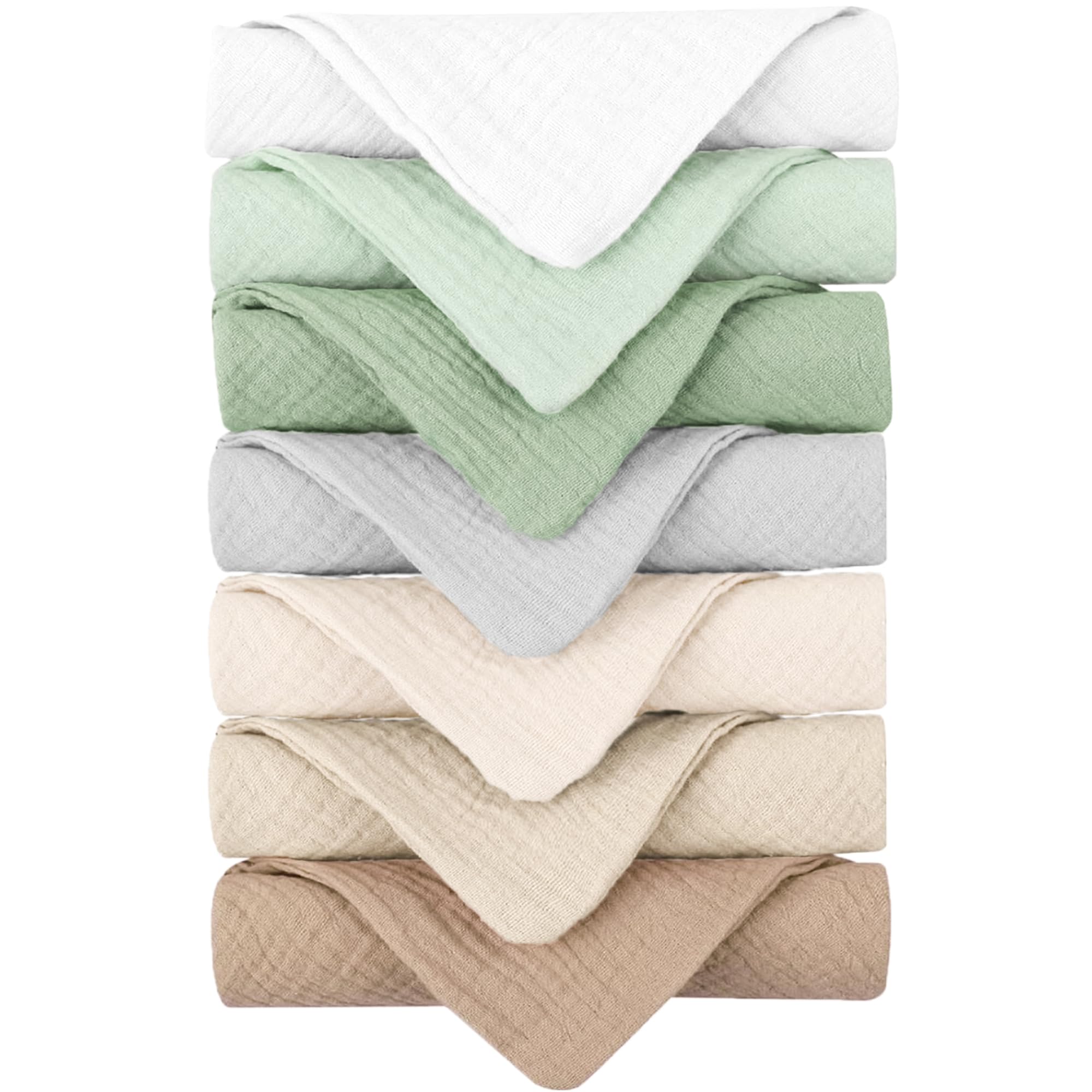 Konssy baby muslin washcloths 7-pack, front view, gentle bath-time cleansing for newborn skin.