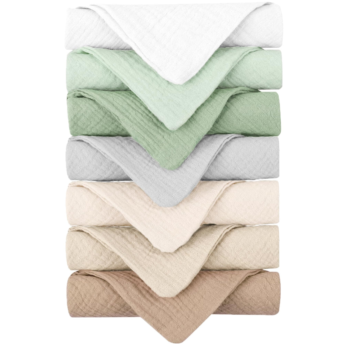 Konssy baby muslin washcloths 7-pack, front view, gentle bath-time cleansing for newborn skin.