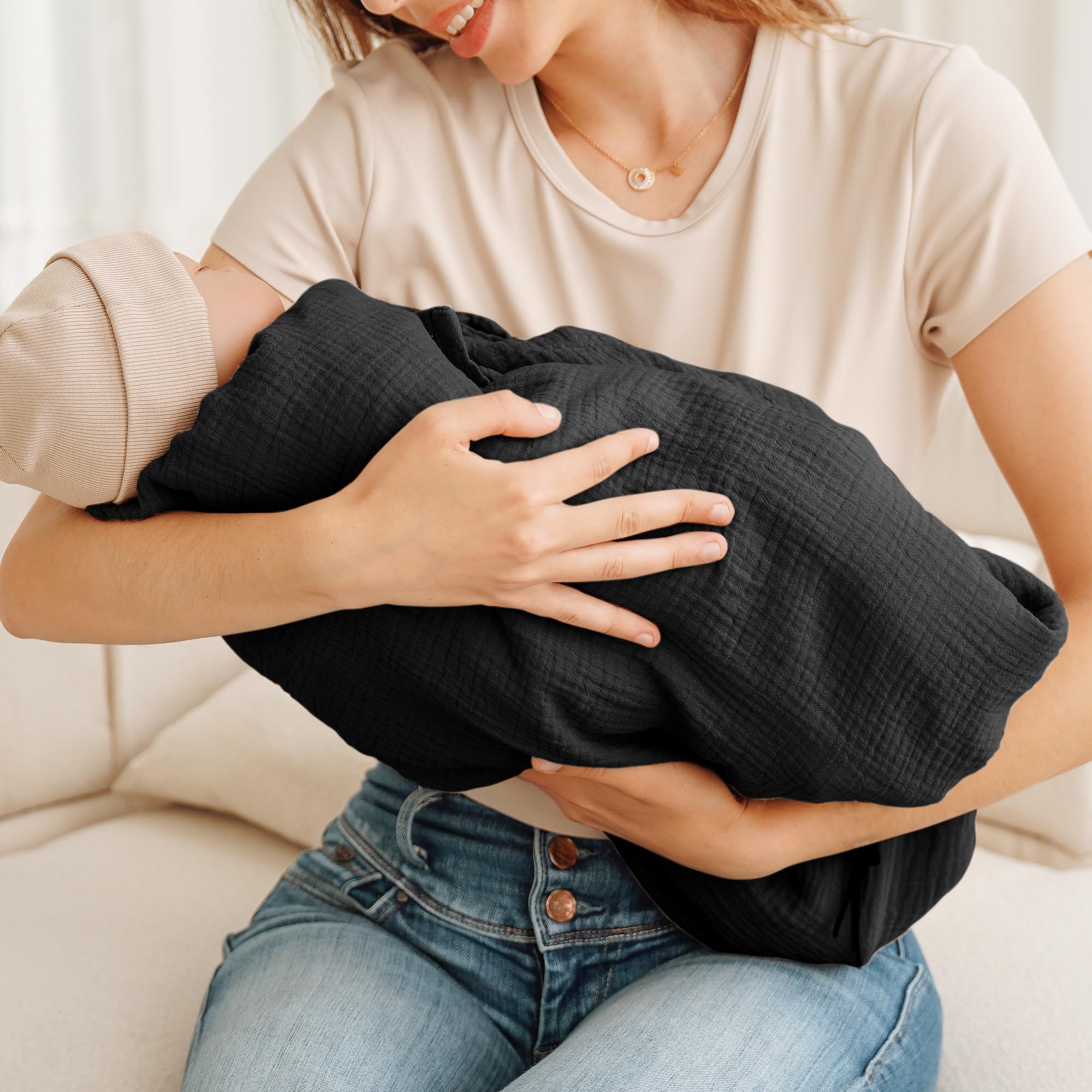 Konssy baby stroller cover helps shield from sun and dust.