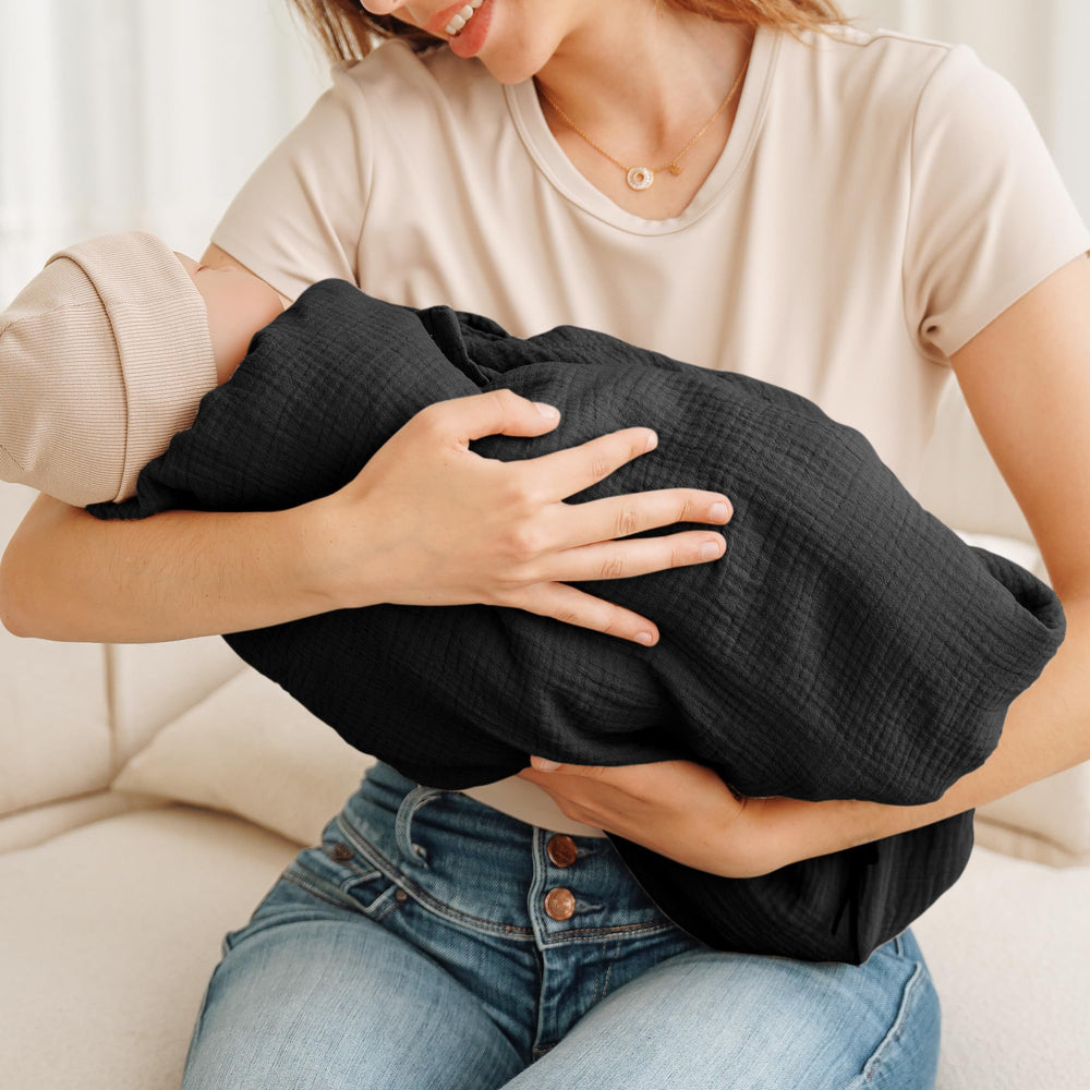 Konssy baby stroller cover helps shield from sun and dust.