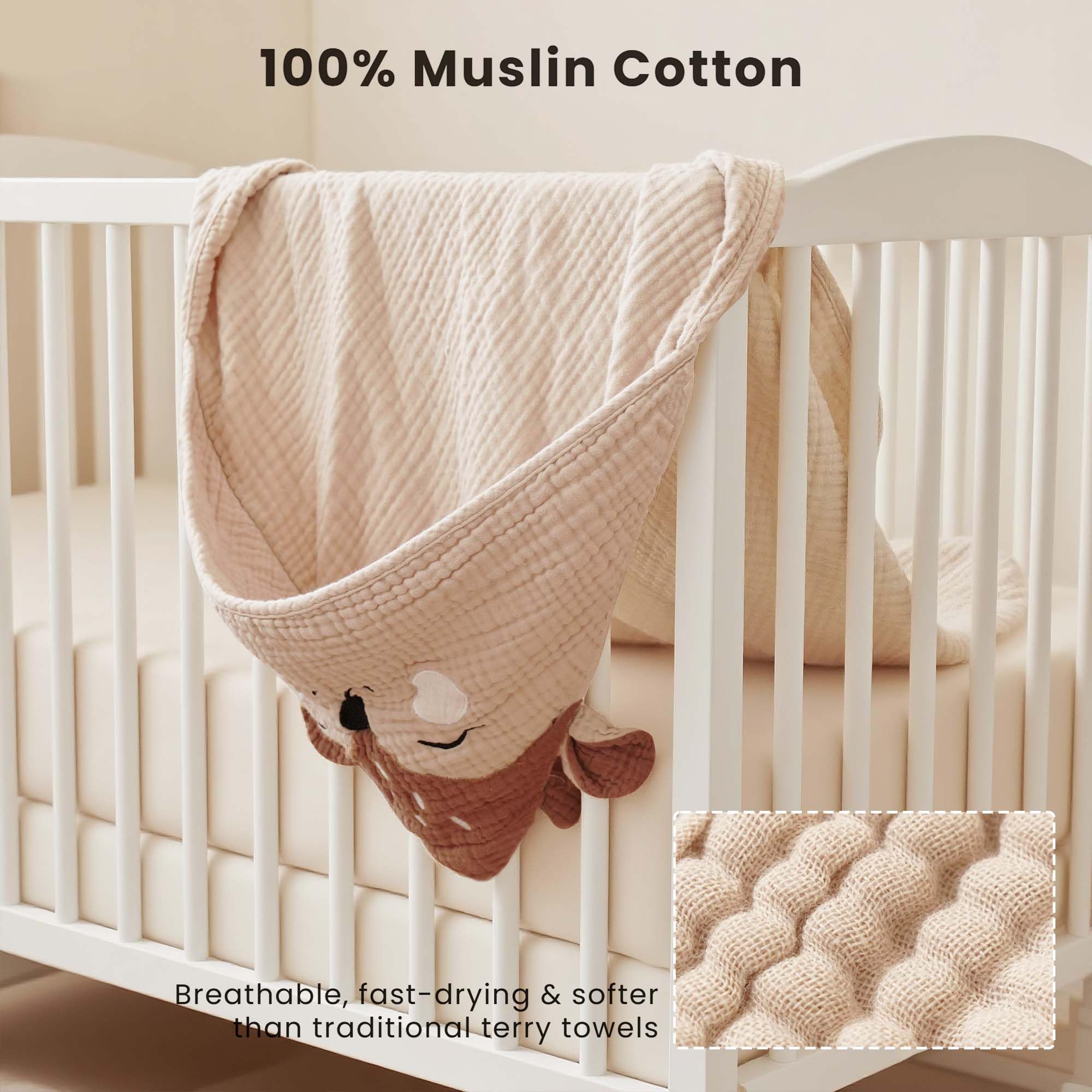 Konssy baby towel 32in x 32in size provides full wrap for newborns to toddlers.