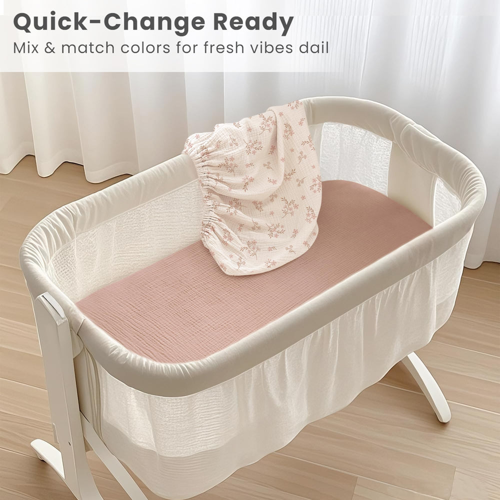 Konssy green floral design bassinet sheet adds gentle style to bedtime.