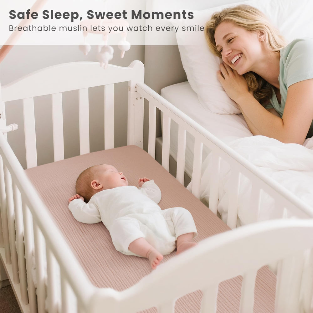 Konssy two-pack bassinet sheets with 360-degree elastic for secure fit.