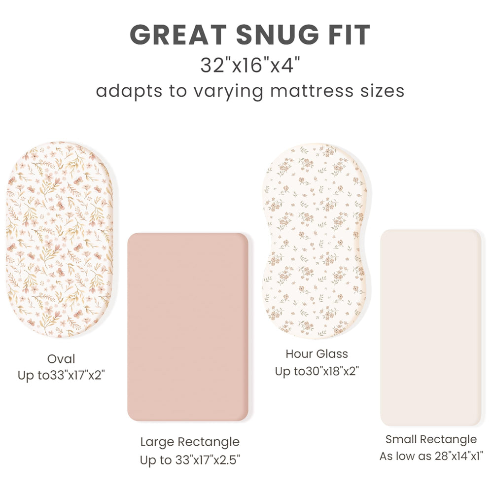 Konssy 32x16 bassinet sheet demonstrates universal mattress fit