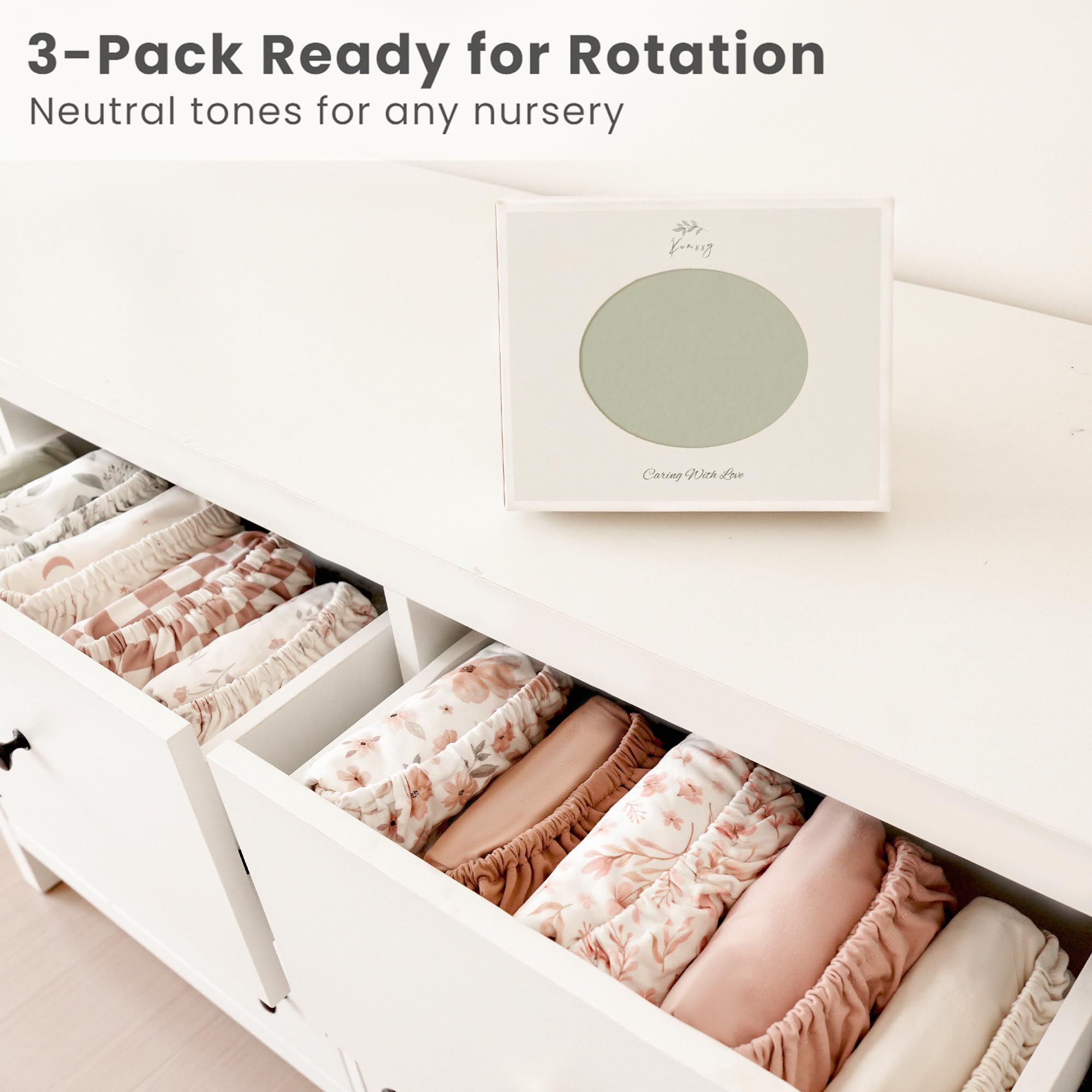 Baby-safe, soft-touch Konssy bassinet sheets ready for naps