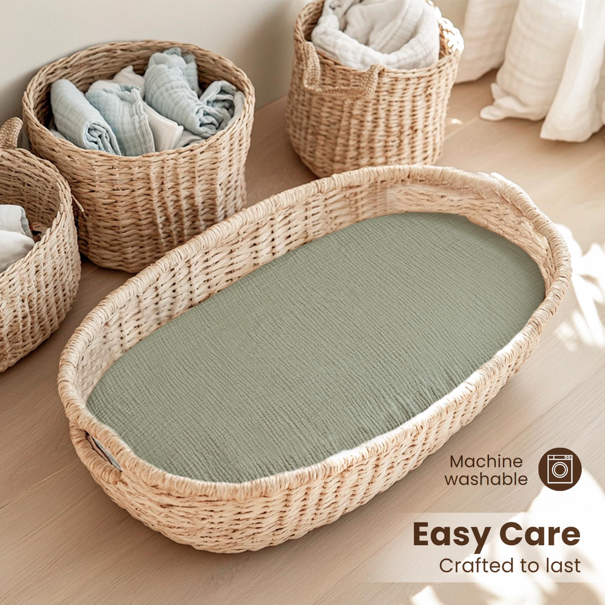 Konssy bassinet sheets dryer-friendly care highlights easy machine washing