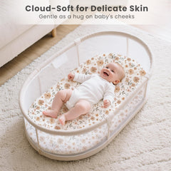 Konssy bassinet sheets stretchy fabric close-up highlighting softness