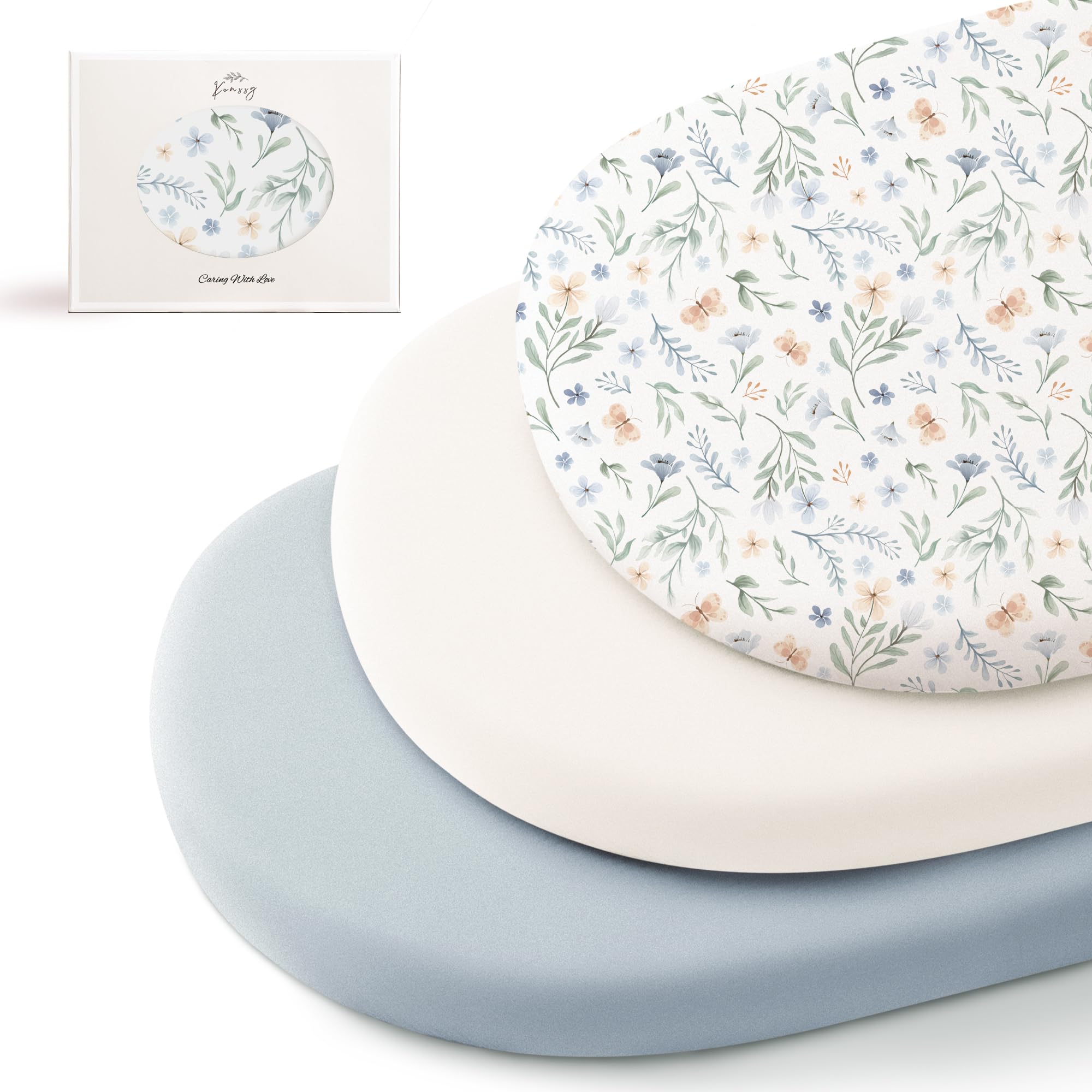 Konssy bassinet sheets in stretchy soft-knit fabric for cozy sleep