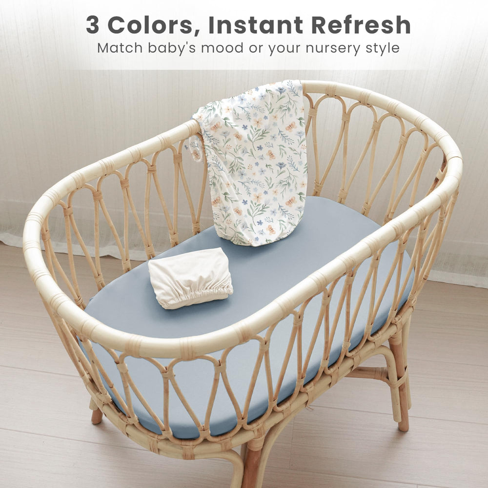 Konssy universal-fit design covers oval, hourglass, and rectangle bassinet mattresses